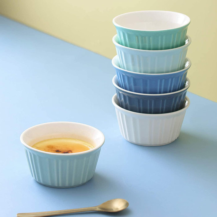 MingshanAncient 6 Ounce Porcelain Ramekins, Set Of 6 Oven Safe Souffle